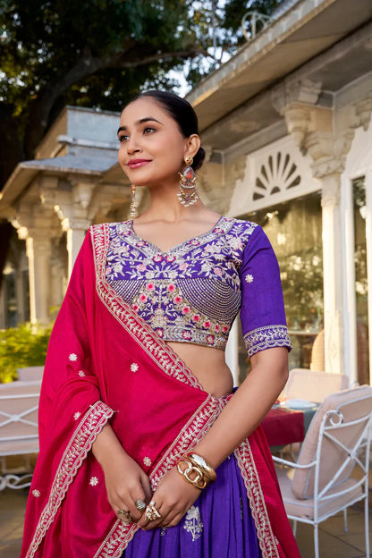 WEDDING SPECIAL VICHITRA SILK THREAD EMBROIDERED LEHENGA CHOLI(WD124)
