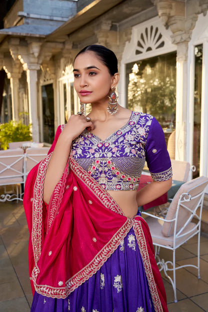 WEDDING SPECIAL VICHITRA SILK THREAD EMBROIDERED LEHENGA CHOLI(WD124)