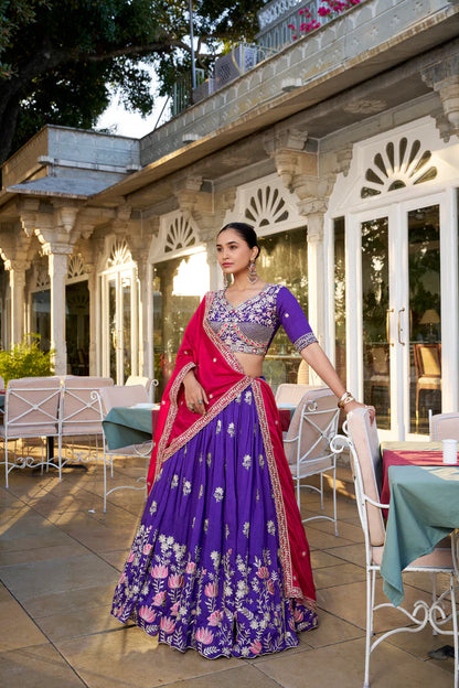 WEDDING SPECIAL VICHITRA SILK THREAD EMBROIDERED LEHENGA CHOLI(WD124)