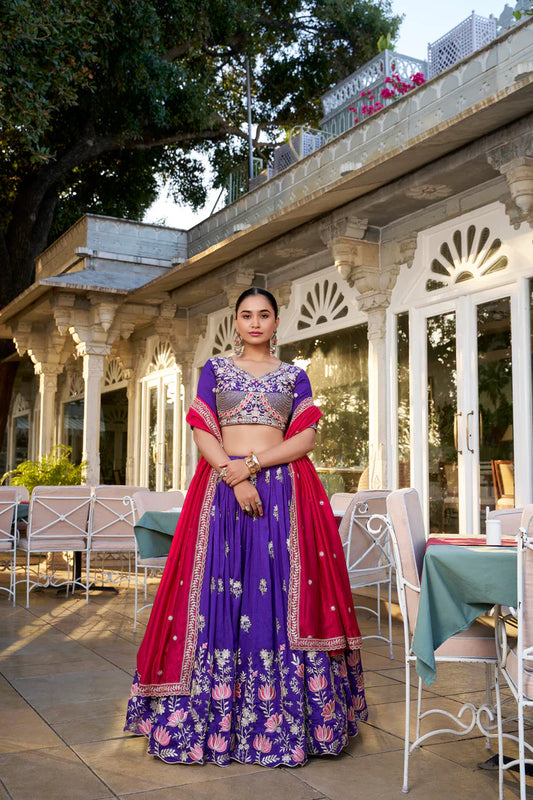 WEDDING SPECIAL VICHITRA SILK THREAD EMBROIDERED LEHENGA CHOLI(WD124)
