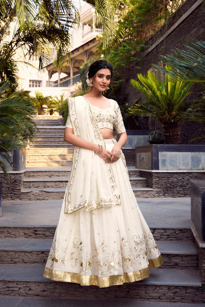 SILVER GLOSY SEQUINS EMBROIDERED LEHENGA CHOLI WITH DUPATTA(WD73)