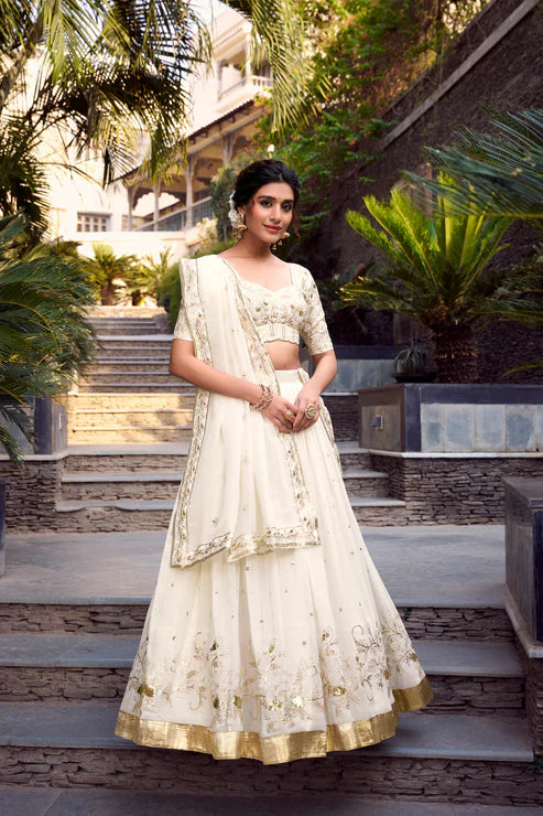 SILVER GLOSY SEQUINS EMBROIDERED LEHENGA CHOLI WITH DUPATTA(WD73)