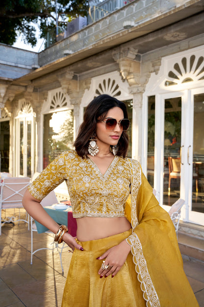 TILTON HALDI SPECIAL GOLDIE PLAIN THREAD EMBROIDERED LEHENGA CHOLI