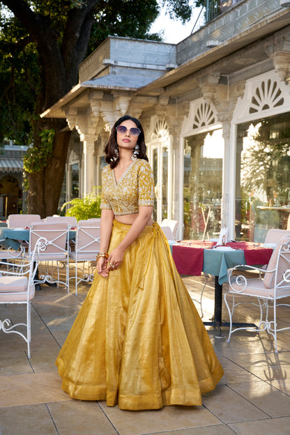 TILTON HALDI SPECIAL GOLDIE PLAIN THREAD EMBROIDERED LEHENGA CHOLI