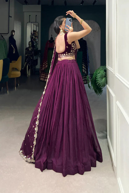 ORGANZA PLAIN LEHENGA WITH EMBROIDERED CHOLI WITH DUPATTA(WD67)