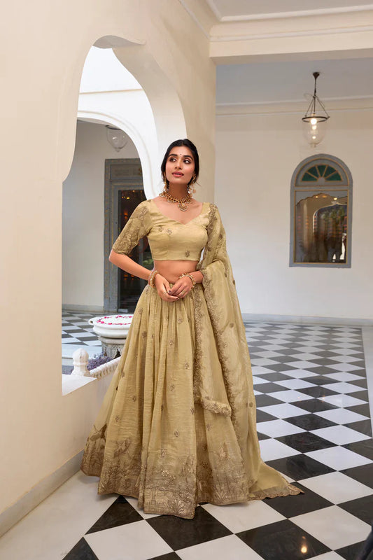 GOLD CRUSH EMBROIDERED LEHENGA CHOLI WITH DUPATTA(WD96)