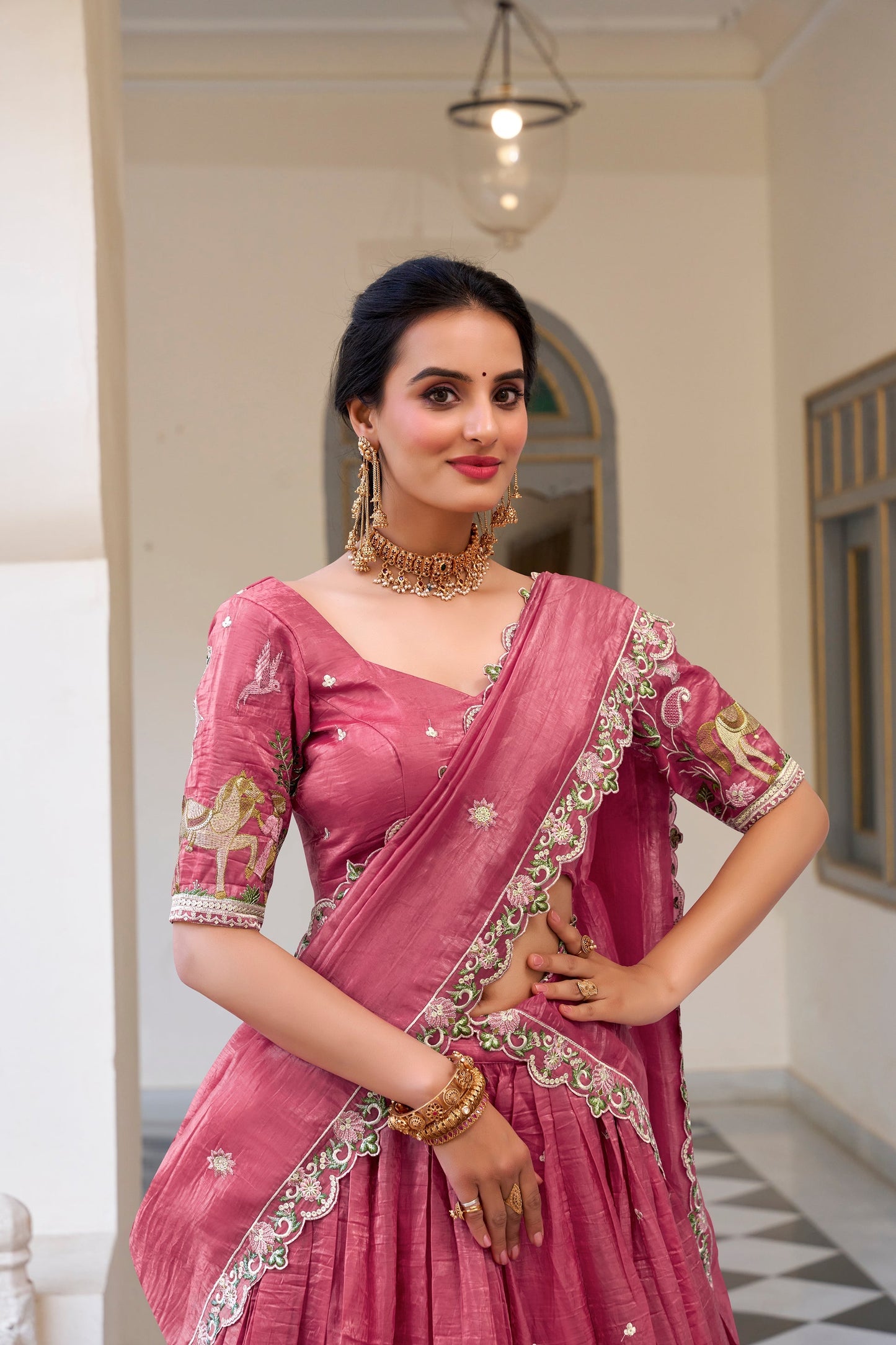 GOLD CRUSH EMBROIDERED LEHENGA CHOLI WITH DUPATTA (WDN80) 02