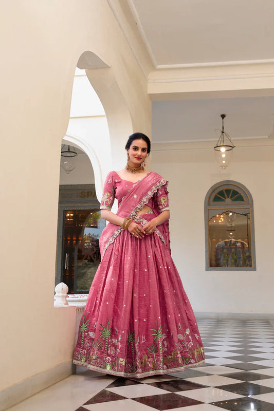 GOLD CRUSH EMBROIDERED LEHENGA CHOLI WITH DUPATTA(WD96) (02)