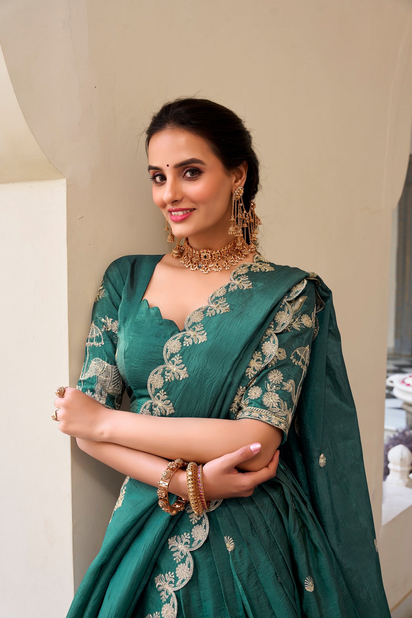 TILTON GOLD CRUSH EMBROIDERED LEHENGA CHOLI WITH DUPATTA