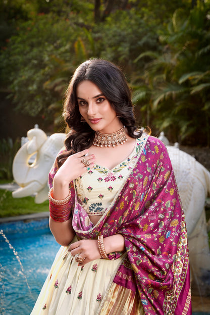 FESTIVAL SPECIAL KHADI COTTON SEQUINS EMBROIDERY LEHENGA CHOLI WITH GAJI SILK DUPATTA (WDN129) 02