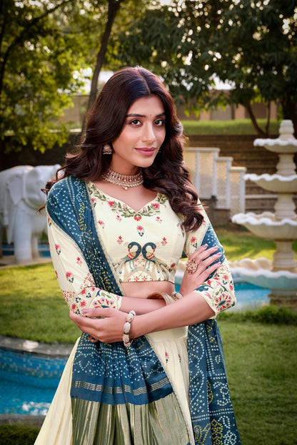 FESTIVAL SPECIAL KHADI COTTON SEQUINS EMBROIDERY LEHENGA CHOLI WITH GAJI SILK DUPATTA (WDN129) 01