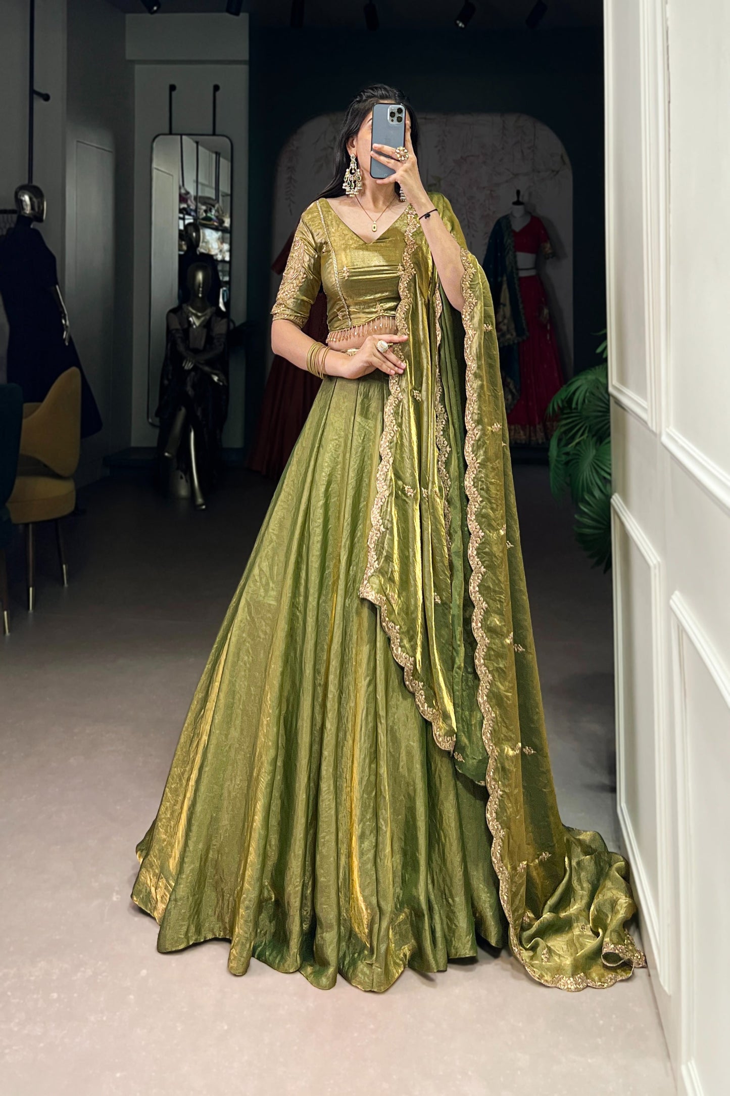 FESTIVAL SPECIAL FENDI SEQUINS EMBROIDERED LEHENGA CHOLI WITH DUPATTA (WDN90) 01