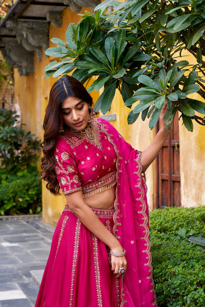 TILTON WEDDING SPECIAL NATURAL SILK SEQUINS AND THEREAD EMBROIDERED LEHENGA CHOLI WITH DUPATTA