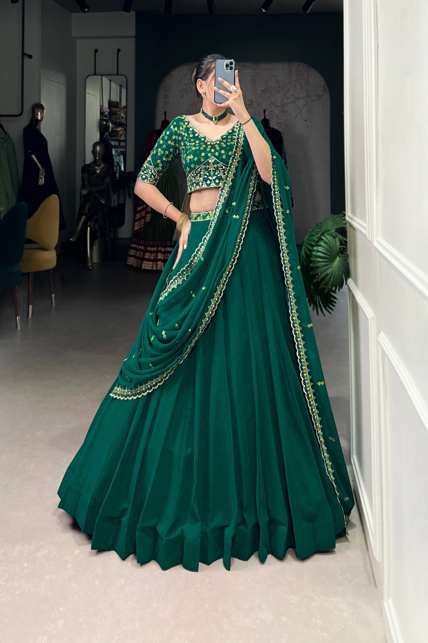 GEORGETTE EMBROIDERED LEHENGA CHOLI WITH DUPATTA (WDN122)
