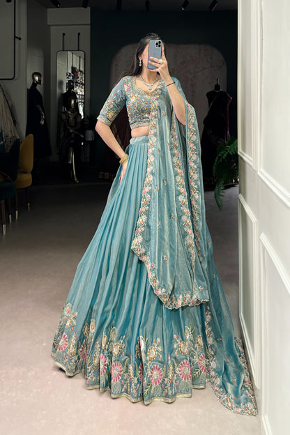 TILTON FESTIVE SPECIAL ZARI SHIMMER THREAD EMBROIDERED LEHENGA CHOLI WITH DUPATTA