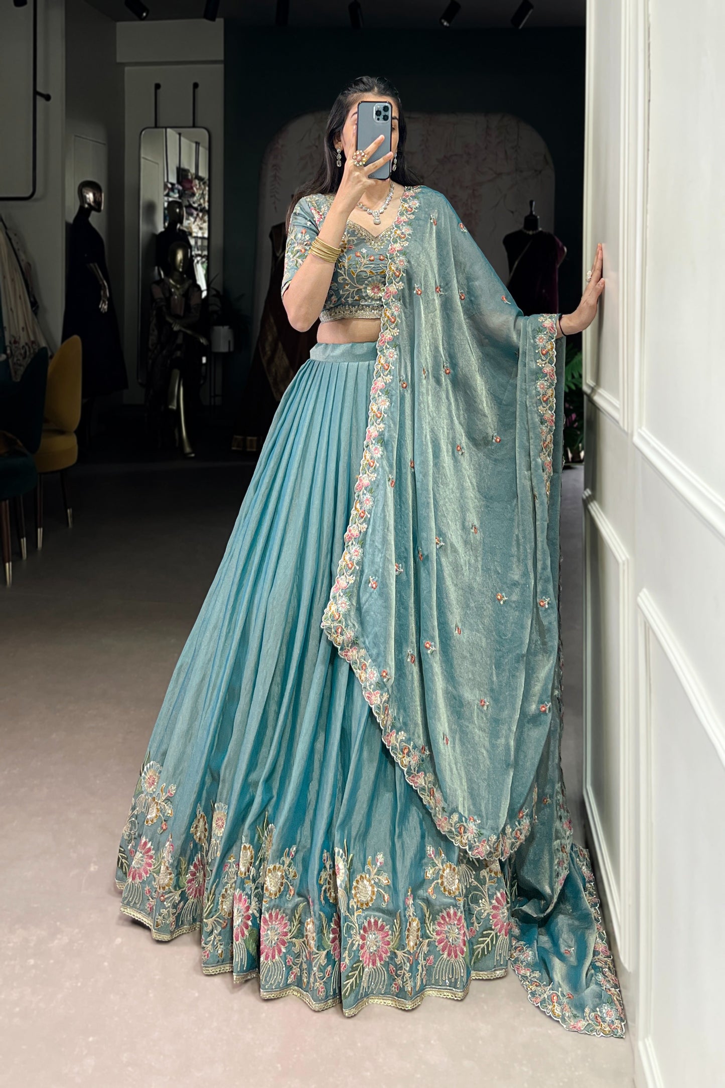 TILTON FESTIVE SPECIAL ZARI SHIMMER THREAD EMBROIDERED LEHENGA CHOLI WITH DUPATTA
