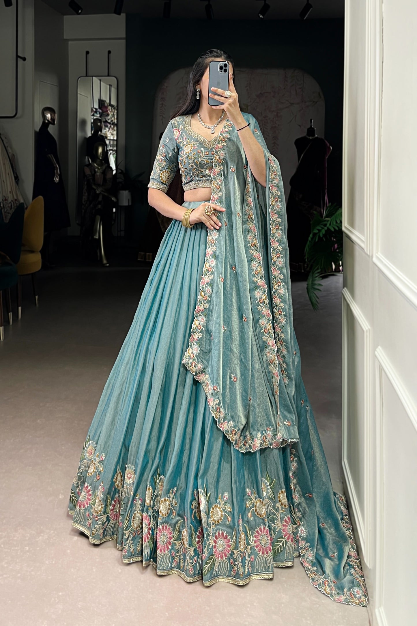 TILTON FESTIVE SPECIAL ZARI SHIMMER THREAD EMBROIDERED LEHENGA CHOLI WITH DUPATTA