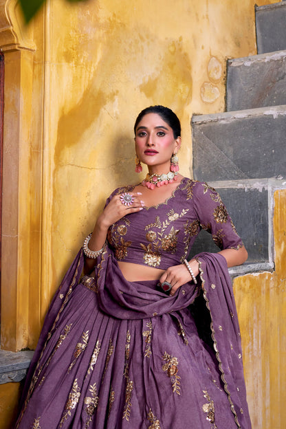 TILTON WEDDING SPECIAL CHOCOLATE CRUSH SEQUINS EMBROIDERY LEHENGA CHOLI
