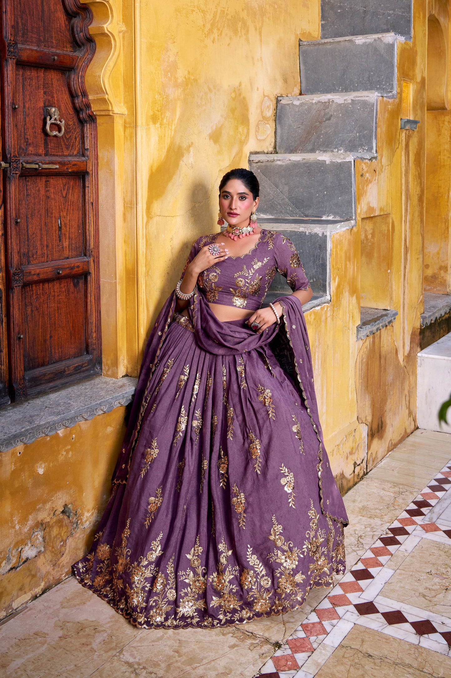 TILTON WEDDING SPECIAL CHOCOLATE CRUSH SEQUINS EMBROIDERY LEHENGA CHOLI