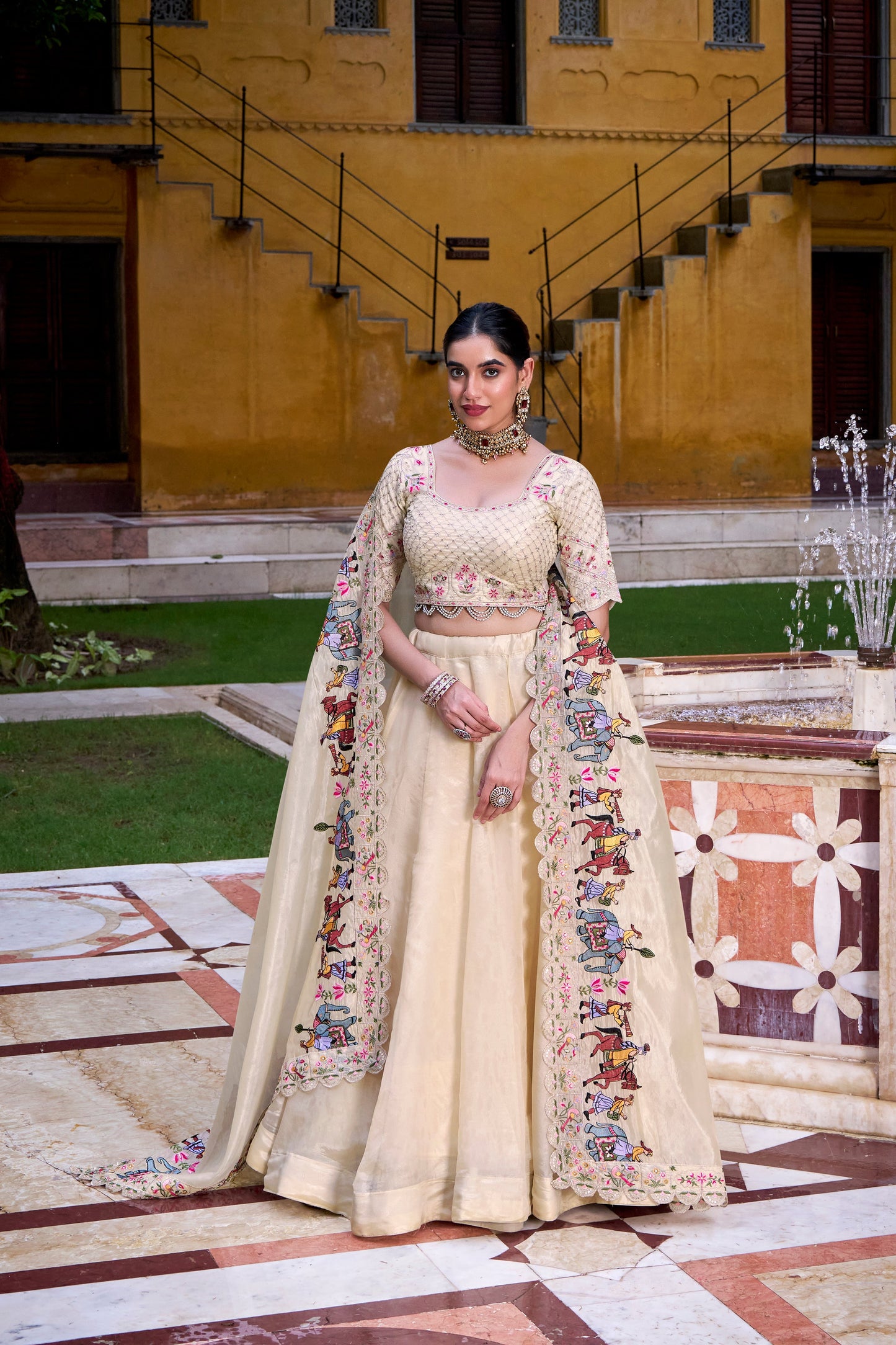 TILTON WEDDING SPECIAL RASPBERRY SEQUINS AND THREAD EMBROIDERY LEHENGA CHOLI
