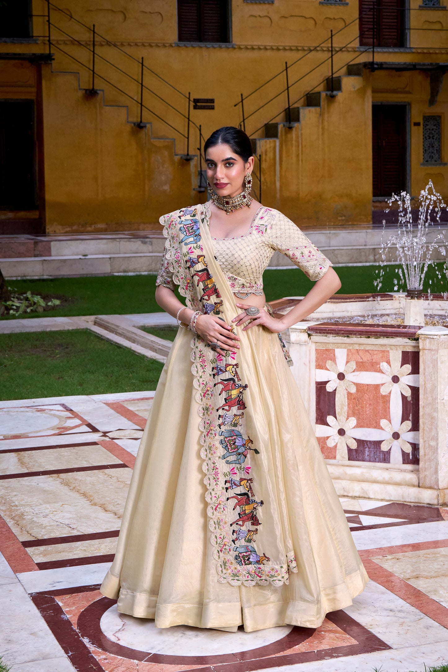 TILTON WEDDING SPECIAL RASPBERRY SEQUINS AND THREAD EMBROIDERY LEHENGA CHOLI
