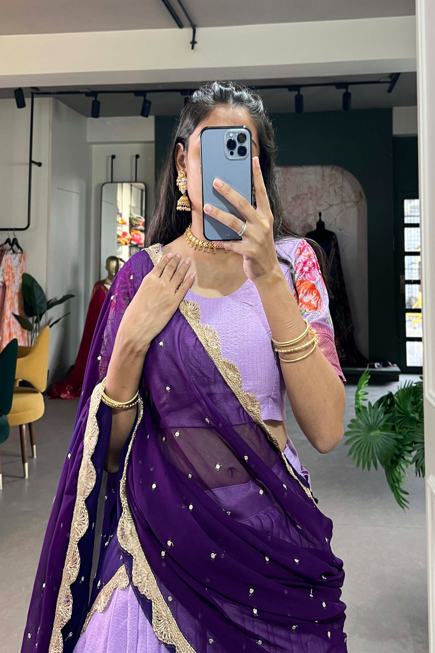 COTTON SILK THEREAD EMBROIDERED LEHENGA CHOLI WITH DUPATTA (WDN108) 03