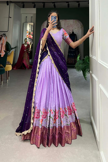COTTON SILK THEREAD EMBROIDERED LEHENGA CHOLI WITH DUPATTA(WD105) (03)