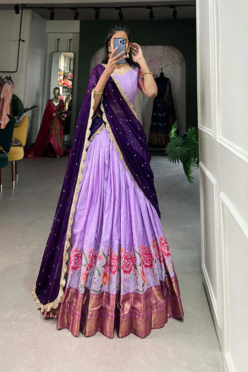 COTTON SILK THEREAD EMBROIDERED LEHENGA CHOLI WITH DUPATTA(WD105) (03)