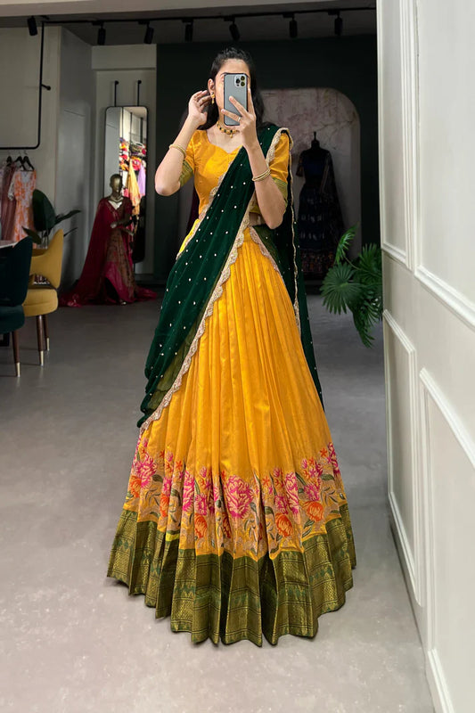COTTON SILK THEREAD EMBROIDERED LEHENGA CHOLI WITH DUPATTA(WD105) (02)