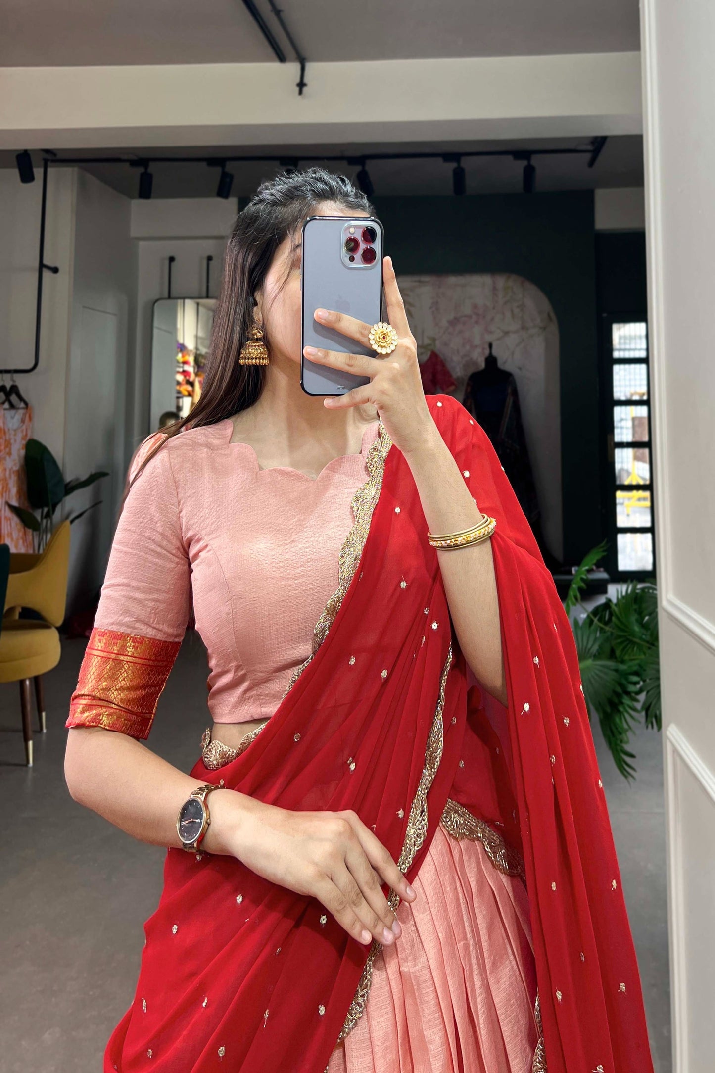 COTTON SILK THEREAD EMBROIDERED LEHENGA CHOLI WITH DUPATTA (WDN108) 01