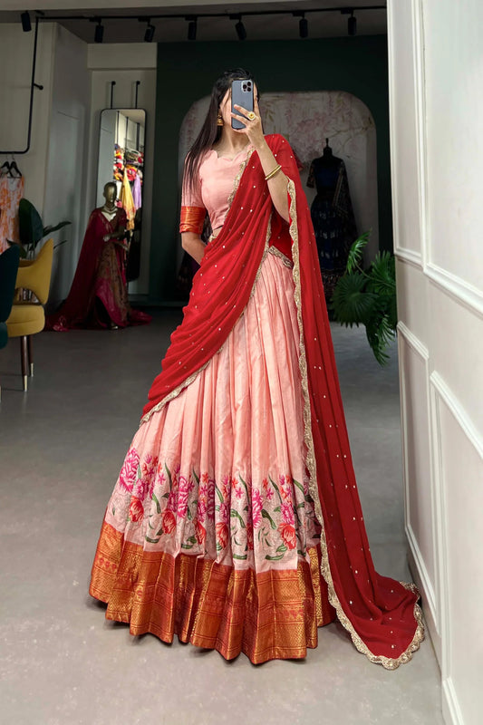 COTTON SILK THEREAD EMBROIDERED LEHENGA CHOLI WITH DUPATTA(WD105) (01)
