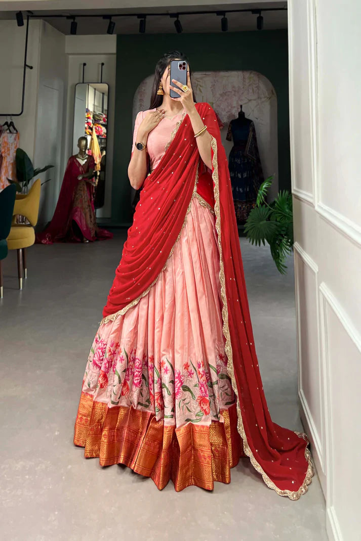 COTTON SILK THEREAD EMBROIDERED LEHENGA CHOLI WITH DUPATTA(WD105) (01)