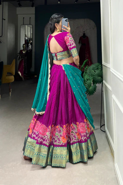 COTTON SILK THEREAD EMBROIDERED LEHENGA CHOLI WITH DUPATTA(WD105)