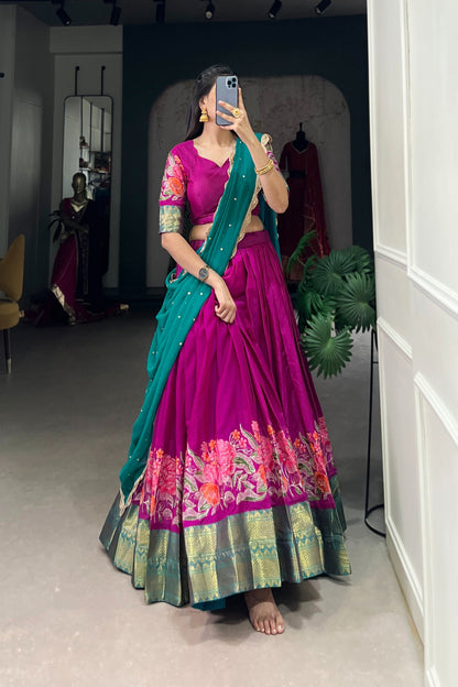 COTTON SILK THEREAD EMBROIDERED LEHENGA CHOLI WITH DUPATTA (WDN108)