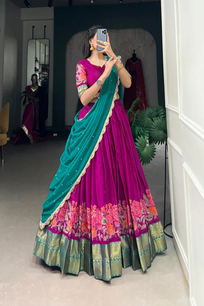 COTTON SILK THEREAD EMBROIDERED LEHENGA CHOLI WITH DUPATTA(WD105)