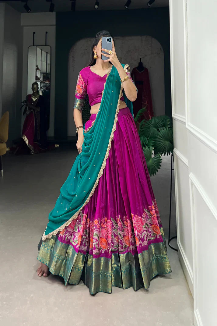 COTTON SILK THEREAD EMBROIDERED LEHENGA CHOLI WITH DUPATTA(WD105)