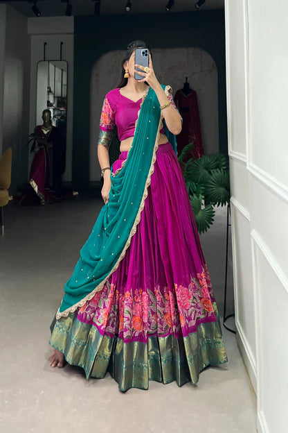 COTTON SILK THEREAD EMBROIDERED LEHENGA CHOLI WITH DUPATTA(WD105)