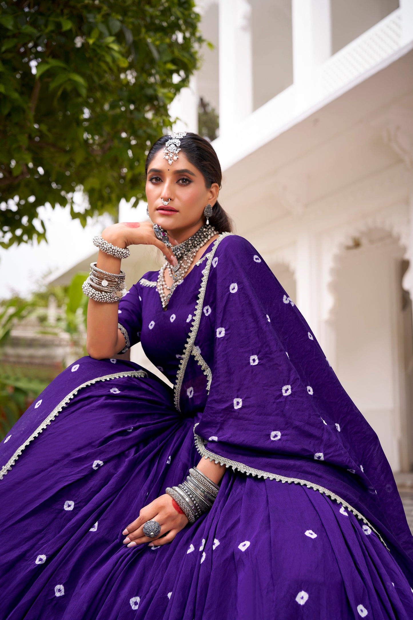 TILTON PURE CHANDERI BHANDHEJ PRINT LEHENGA CHOLI WITH DUPATTA