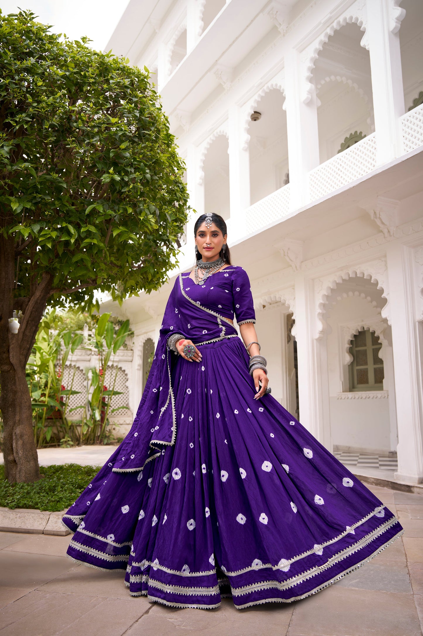 TILTON PURE CHANDERI BHANDHEJ PRINT LEHENGA CHOLI WITH DUPATTA