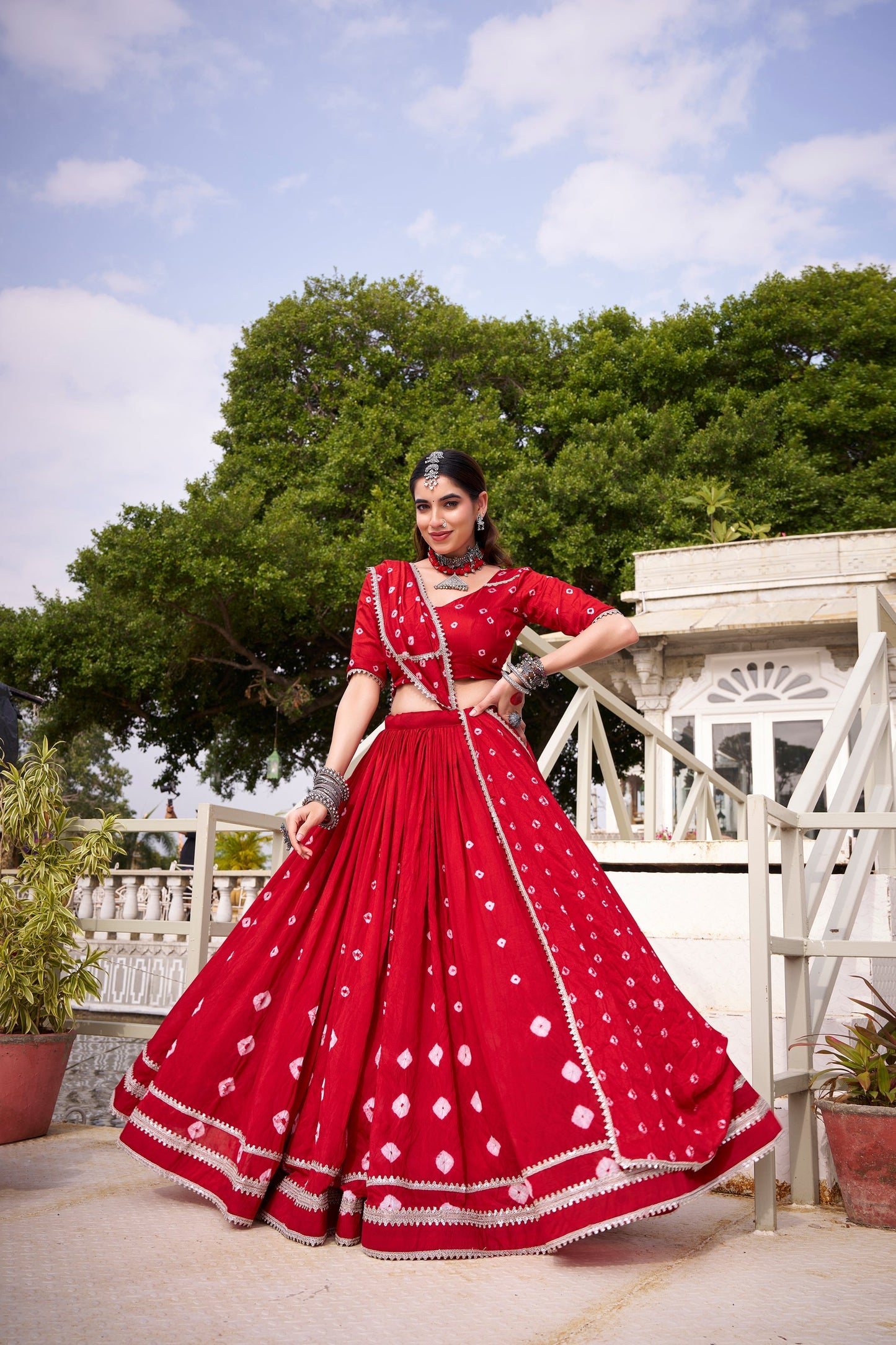 PURE CHANDERI BHANDHEJ PRINT LEHENGA CHOLI WITH DUPATTA (WDN98) 01