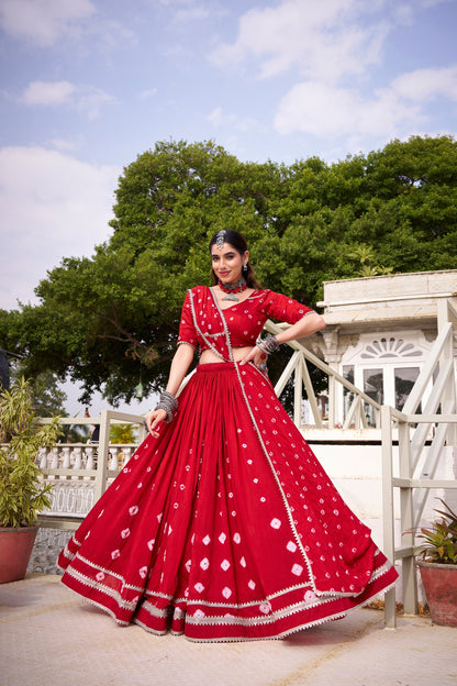 PURE CHANDERI BHANDHEJ PRINT LEHENGA CHOLI WITH DUPATTA (WDN98) 01