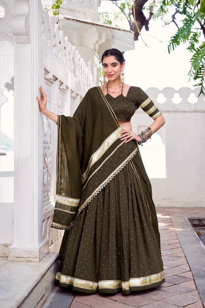 NAVRATRI SPECIAL PURE CHANDERI ZARI WEAVING LEHENGA CHOLI WITH DUPATTA(WD191)