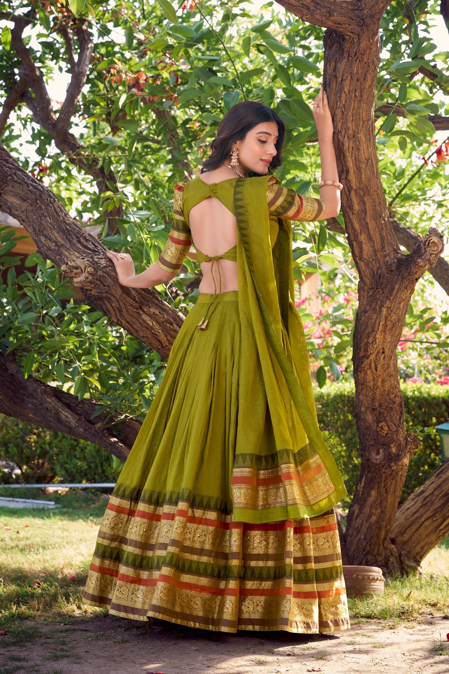 PURE CHANDERI LEHENGA CHOLI WITH DUPATTA (WDN125) 03