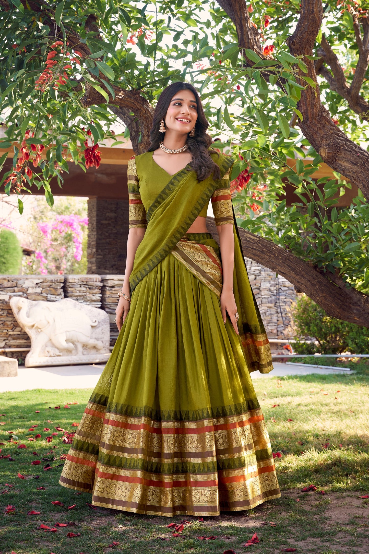 PURE CHANDERI LEHENGA CHOLI WITH DUPATTA (WDN125) 03