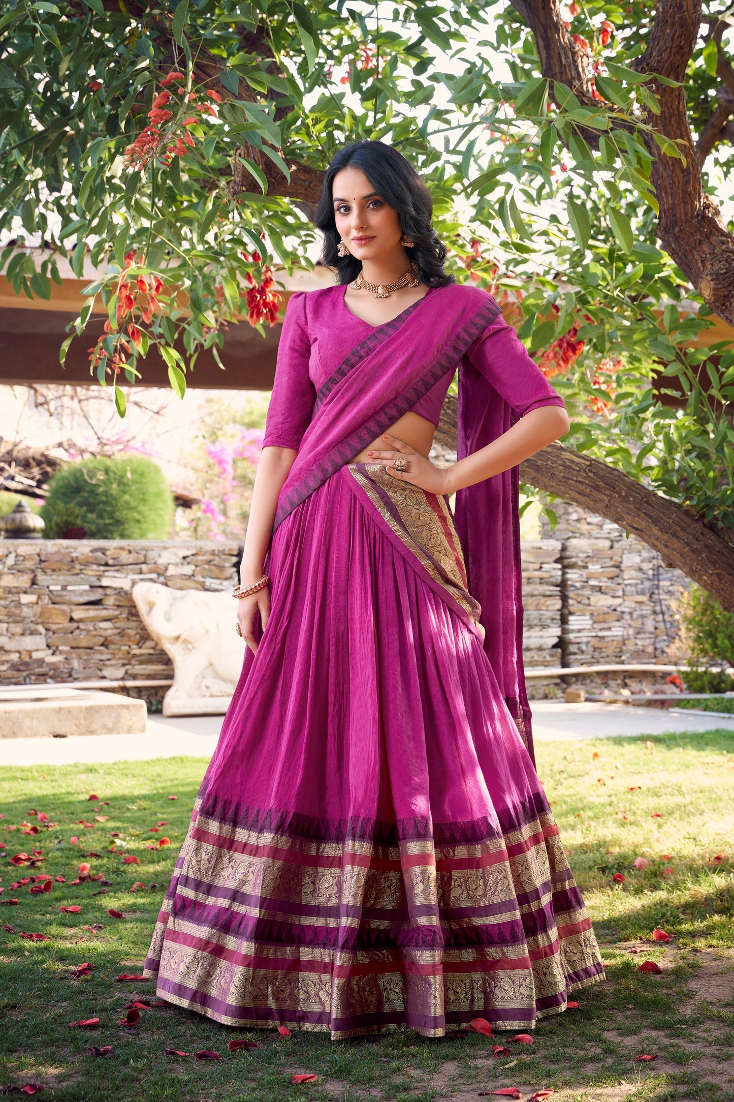 PURE CHANDERI LEHENGA CHOLI WITH DUPATTA (WDN125) 01