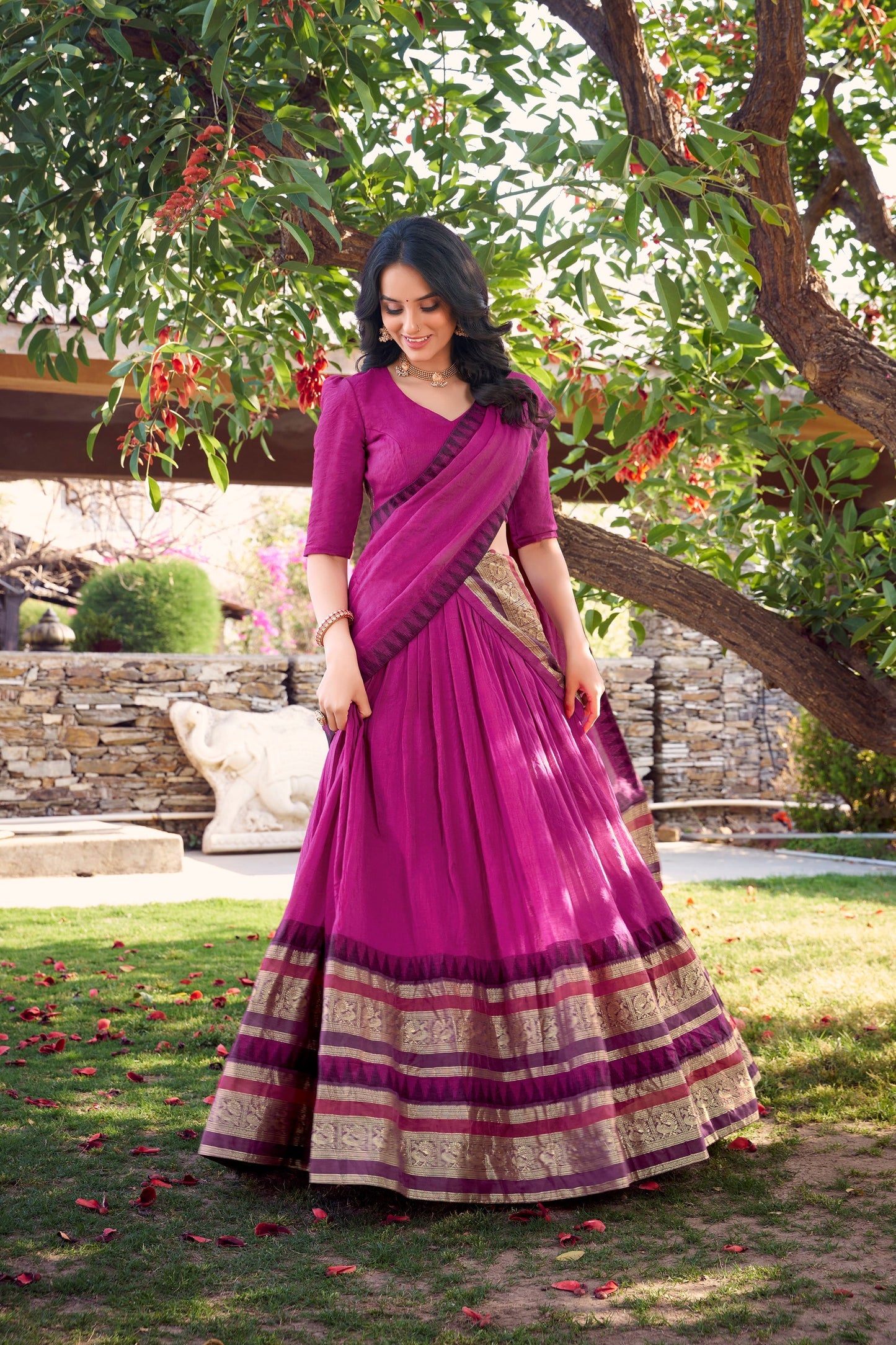PURE CHANDERI LEHENGA CHOLI WITH DUPATTA (WDN125) 01