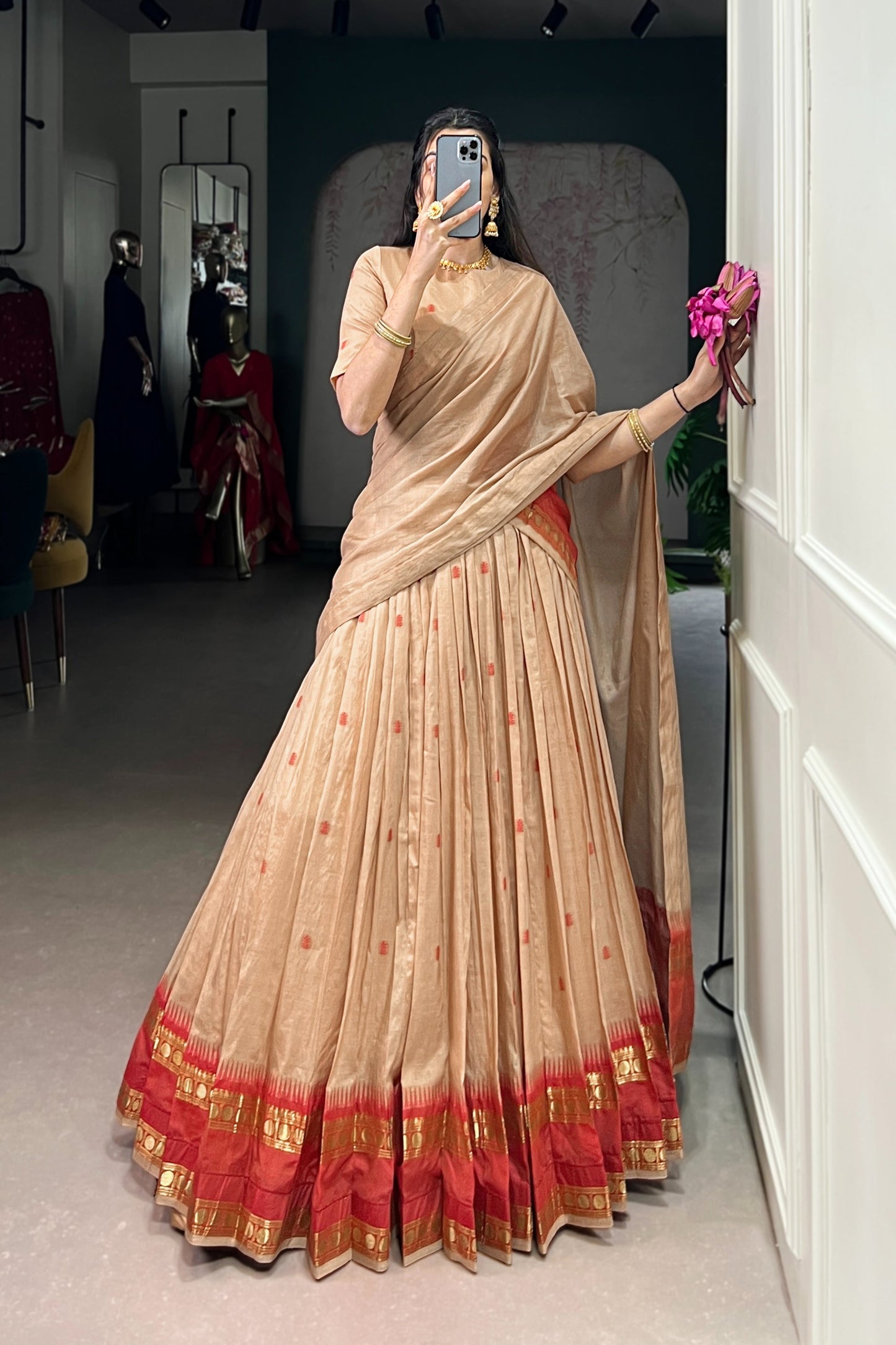 PURE CHANDERI ZARI WEAVING LEHENGA CHOLI WITH DUPATTA (WDN92) 02