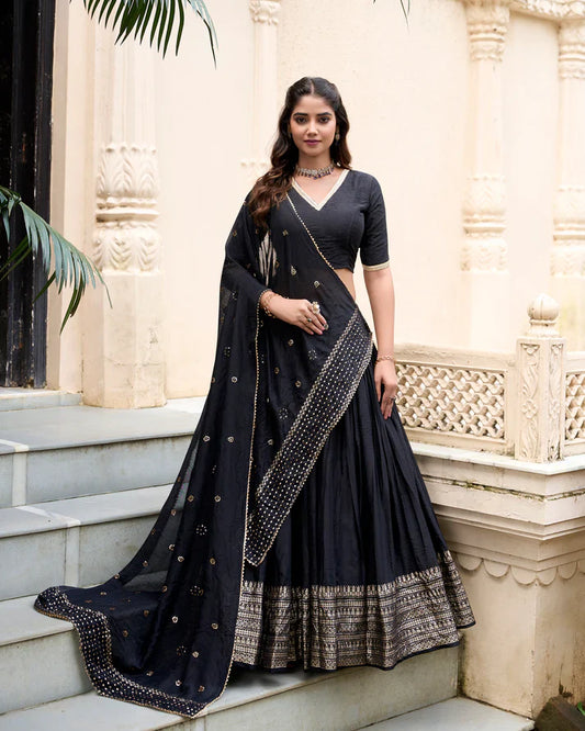 PURE CHANDERI ZARI WEAVING LEHENGA CHOLI WITH SEQUINS EMBROIDERED DUPATTA(WD95) (04)