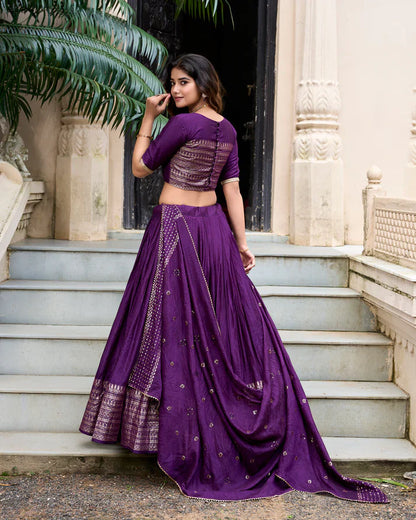 PURE CHANDERI ZARI WEAVING LEHENGA CHOLI WITH SEQUINS EMBROIDERED DUPATTA(WD95) (05)