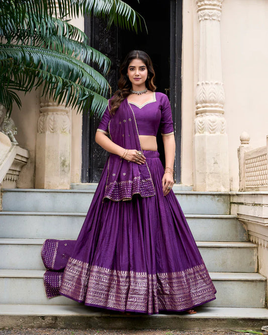 PURE CHANDERI ZARI WEAVING LEHENGA CHOLI WITH SEQUINS EMBROIDERED DUPATTA(WD95) (05)